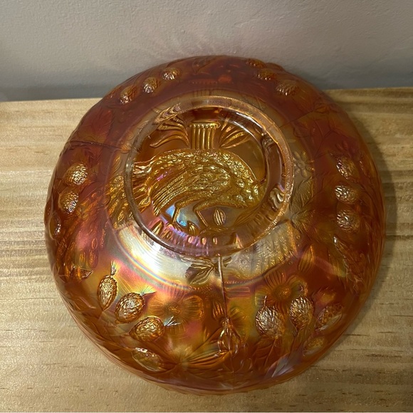 Vintage Fenton Marigold Peacock and Urn Carnival Glass Bowl 8” - Picture 3 of 8